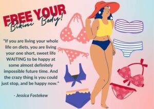 Normal shape woman wearing bikini with caption don't wait to be happy be happy now